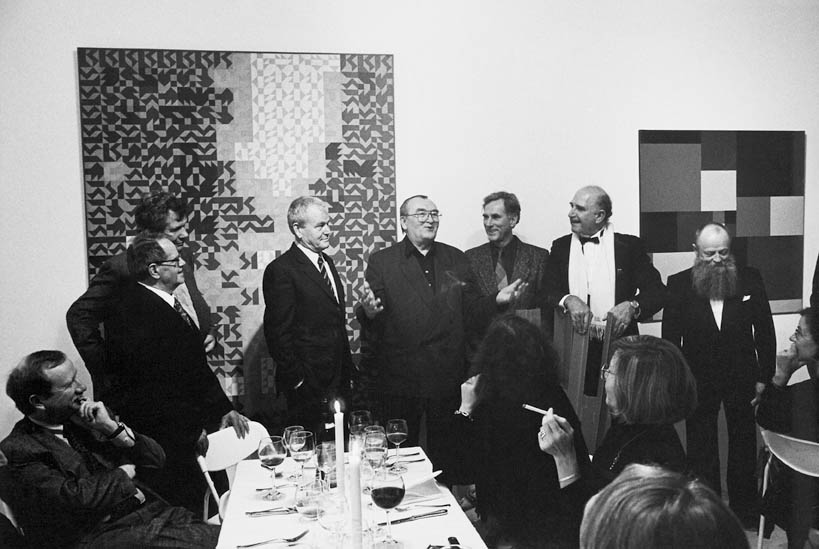 Oslava narozenin galeristy Heinze Teufla, zleva H.P. Riese, W. Müller, Ch. Freimann, A. Brandt, ZS, M. Mohr, H. Teufel, H. Bartnig, 1996